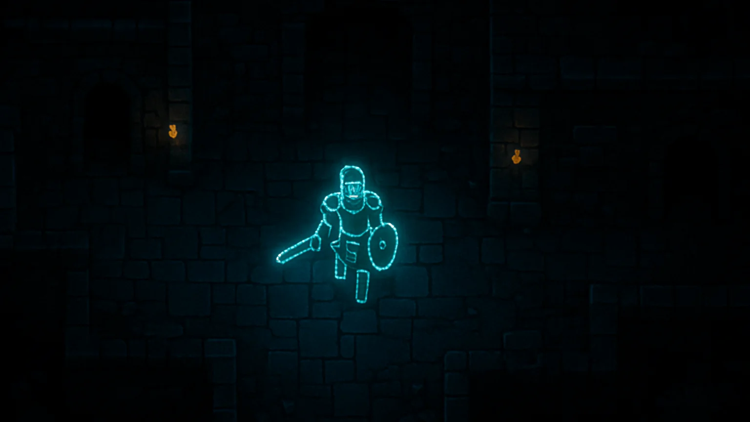 Screenshot of a pixel-art roguelike game, dark dungeon environmen
